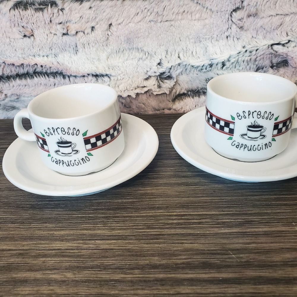 Expresso Coffee Cup‎ & Saucer Set Of 2 Black &White Diner Checkered